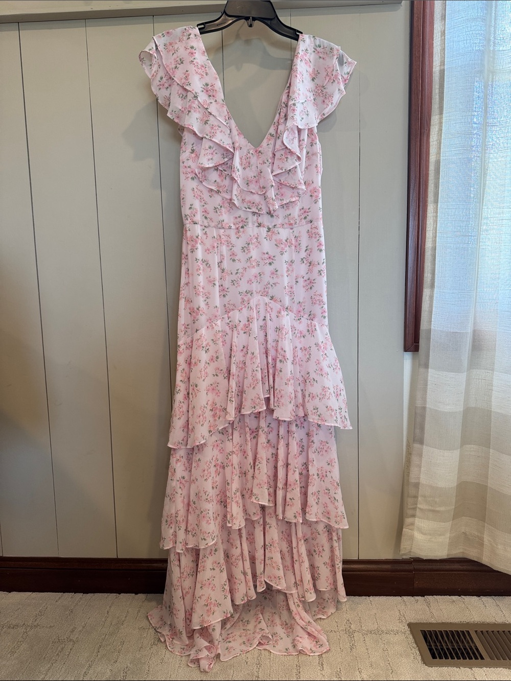 Wayf Light Pink Floral Tiered Ruffle Maxi Dress
